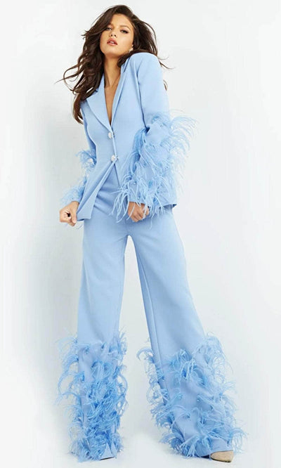 Jovani 07218 - Embellished Feather Fringes Pantsuit Evening Dresses