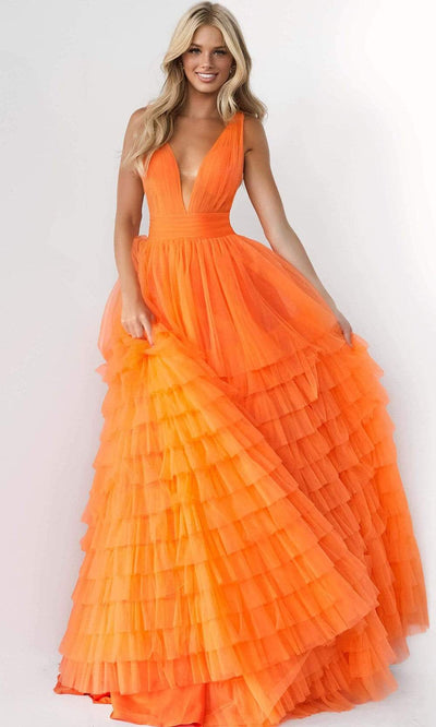 Jovani - 07264 Shirr-Ornate Tiered Tulle Gown Ball Gowns
