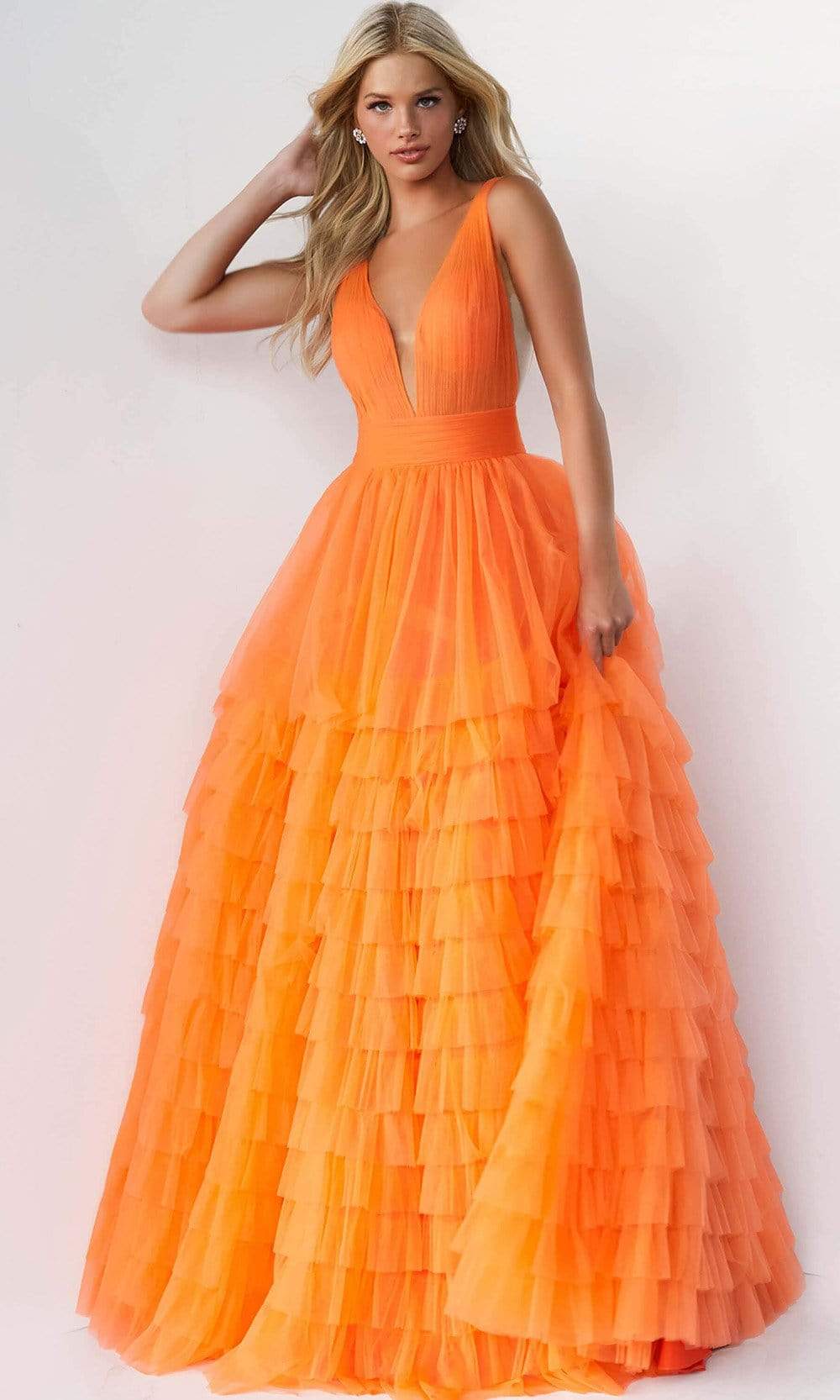 Jovani - 07264 Shirr-Ornate Tiered Tulle Gown Ball Gowns