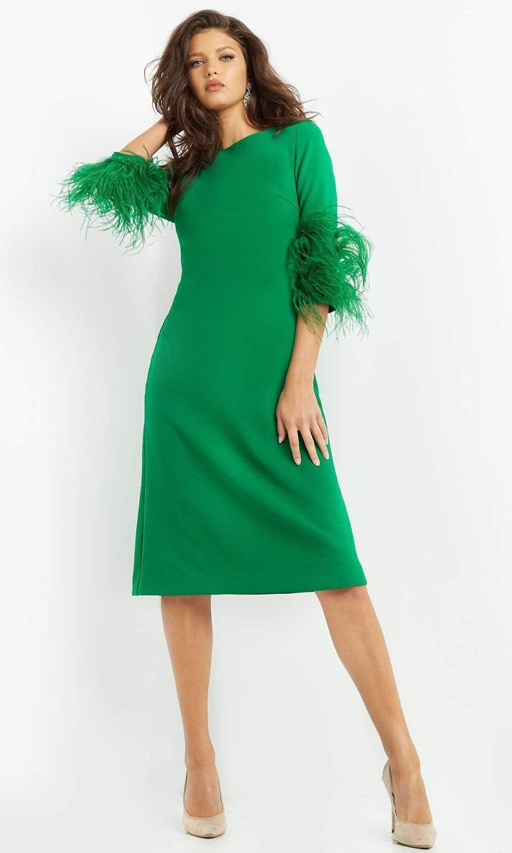 Jovani - 07341 Feather Fringed Quarter Sleeve Dress Cocktail Dresses