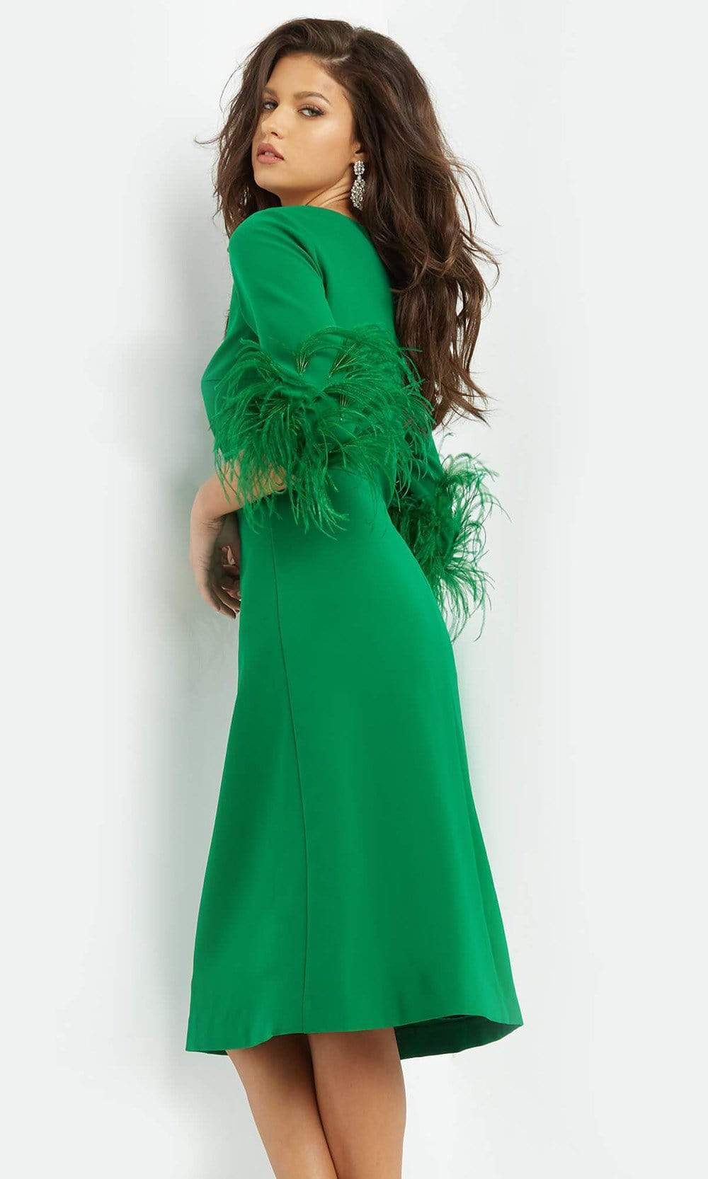 Jovani - 07341 Feather Fringed Quarter Sleeve Dress Cocktail Dresses
