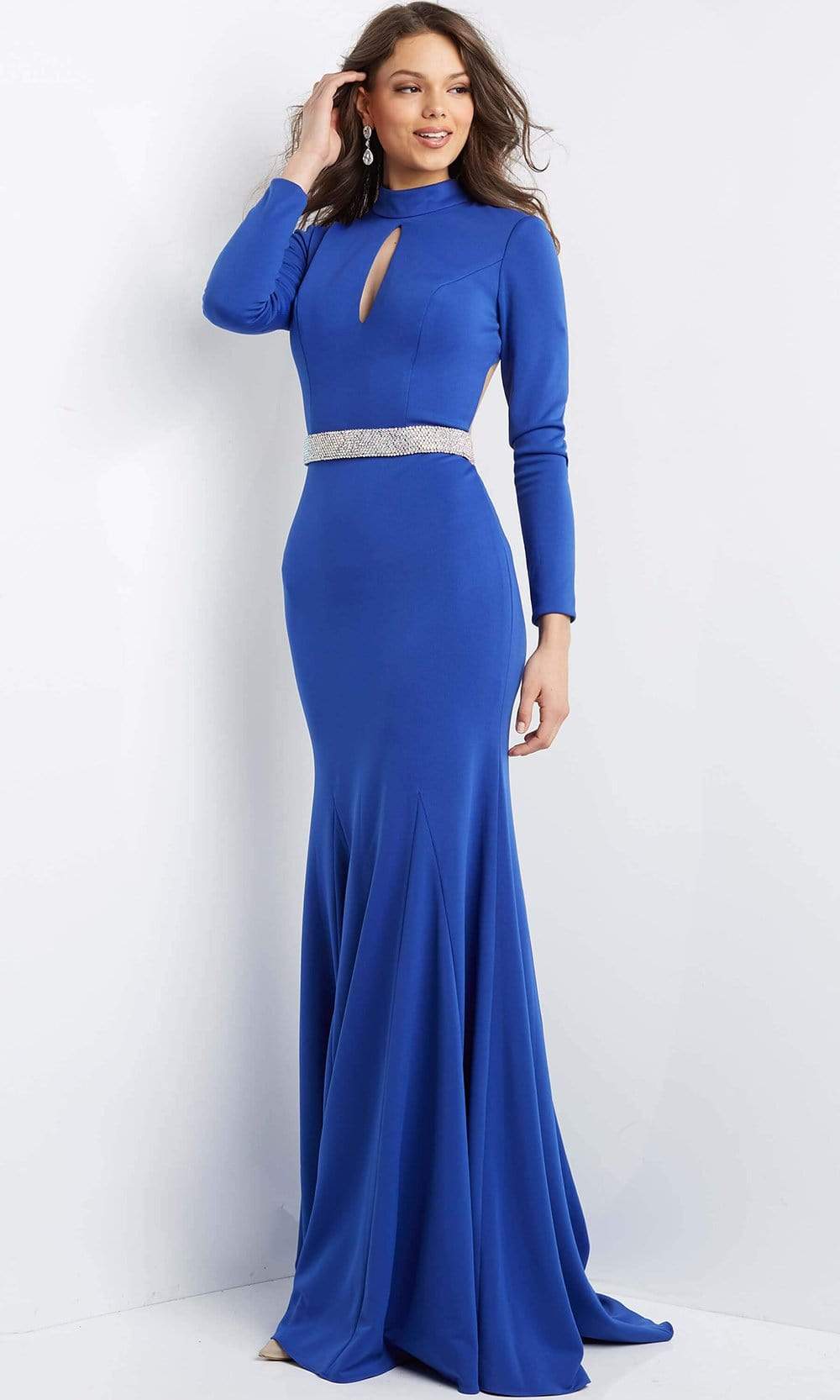 Jovani - 07392 High Neck Cutout Bodice Gown Special Occasion Dress 00 / Royal