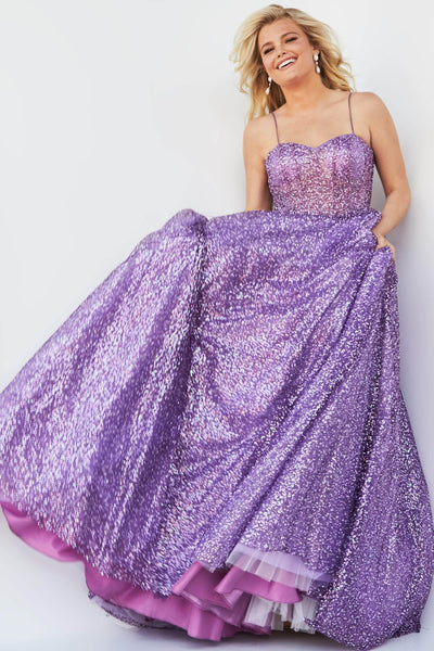 Jovani - 07423 Glitter Corset A-line Shiny Gown Prom Dresses 16 / Purple