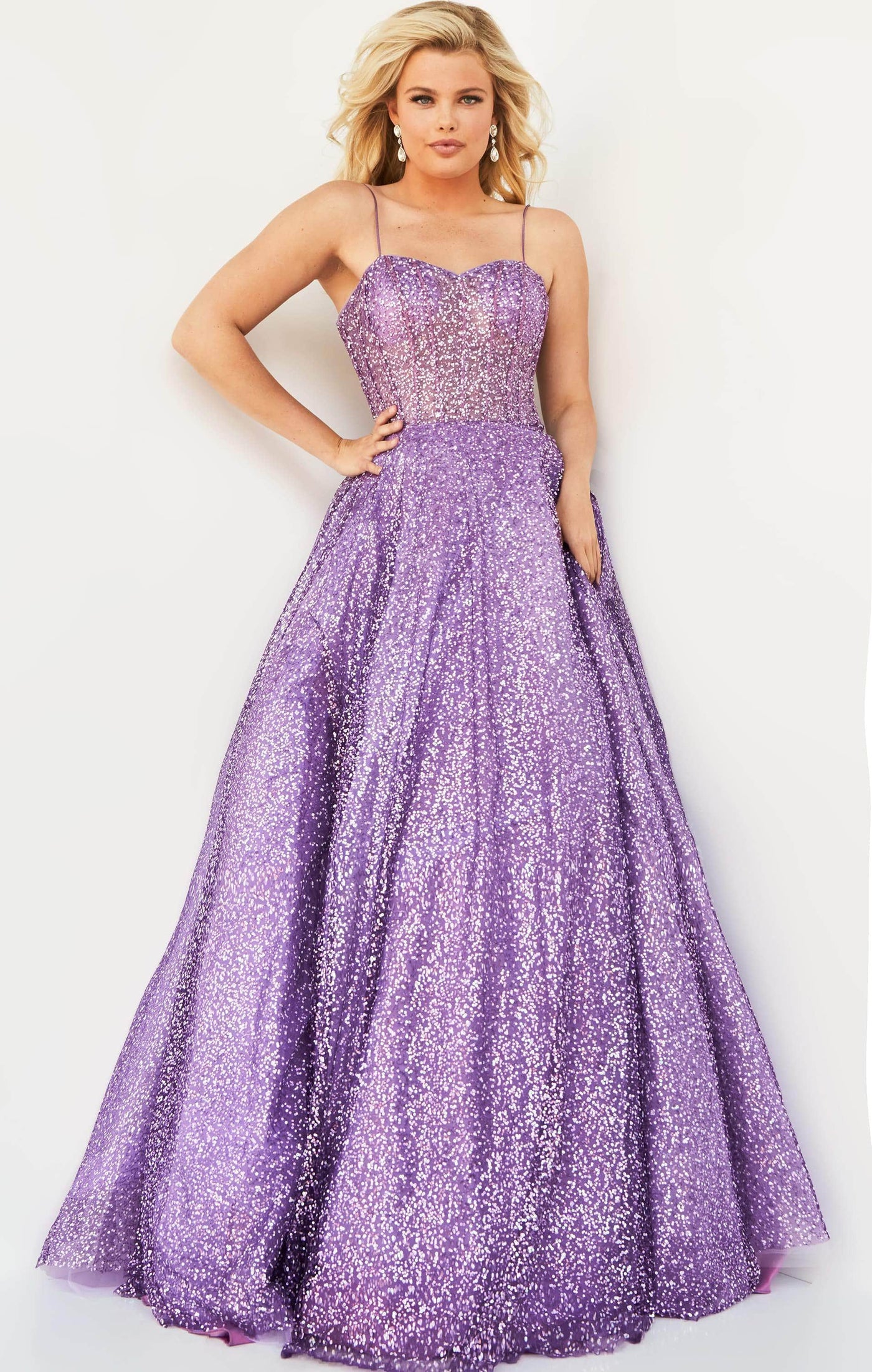 Jovani - 07423 Glitter Corset A-line Shiny Gown Prom Dresses