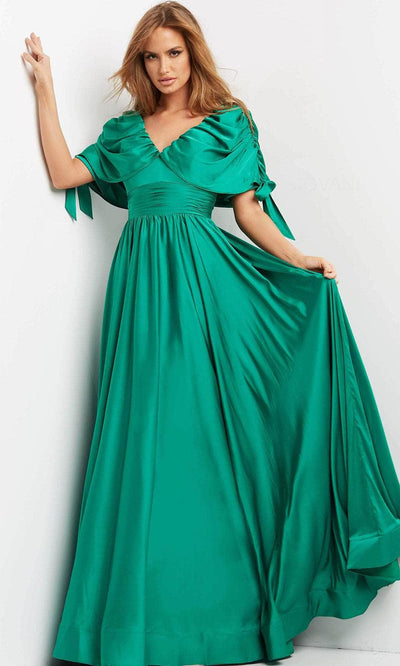 Jovani 07504 - Cap Sleeve A-Line Evening Dress Mother of the Bride Dresess 00 / Emerald