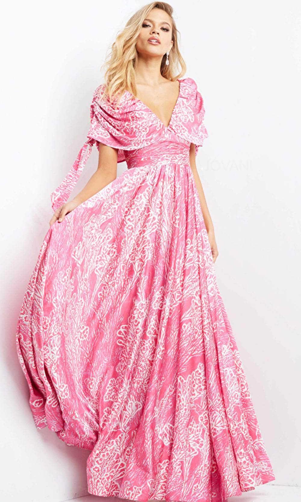 Jovani 07586 - Deep V Neck Maxi Evening Dress Evening Dresses 00 / Print