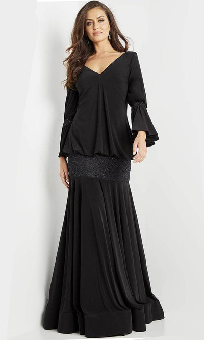 Jovani 07811 - V-Neck Long Sleeve Evening Gown Evening Dresses 00 / Black