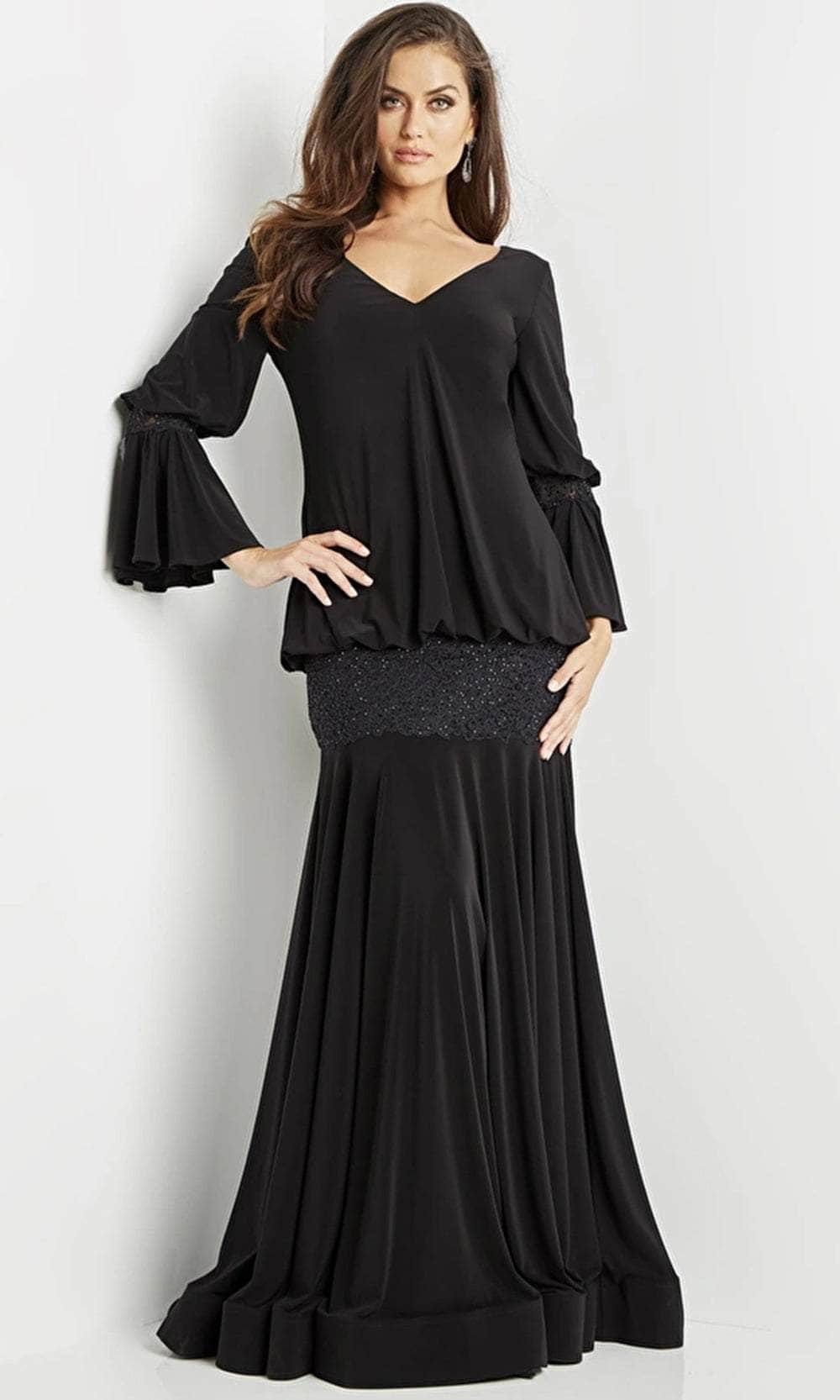 Jovani 07811 - V-Neck Long Sleeve Evening Gown Evening Dresses