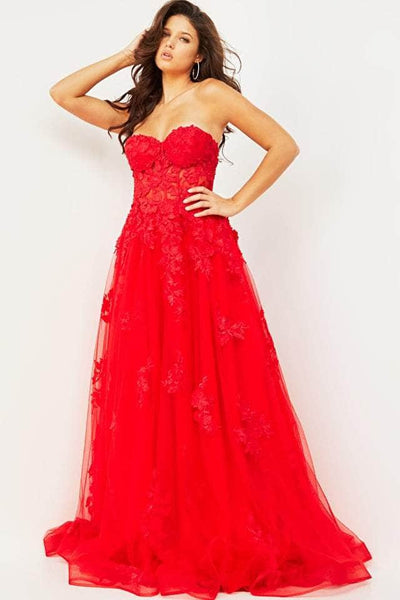 Jovani - 07901 Strapless Lace Ornate A-Line Gown Prom Dresses