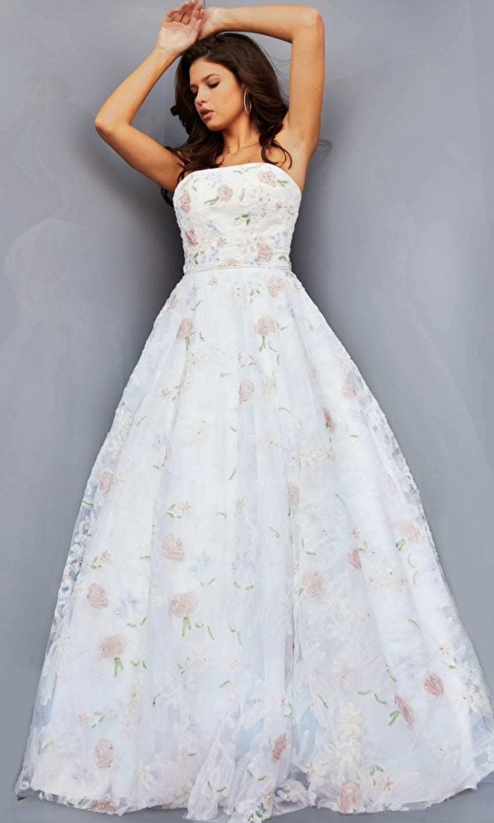 Jovani 07966 - Subtle Floral Straight Neck Gown Ball Gowns