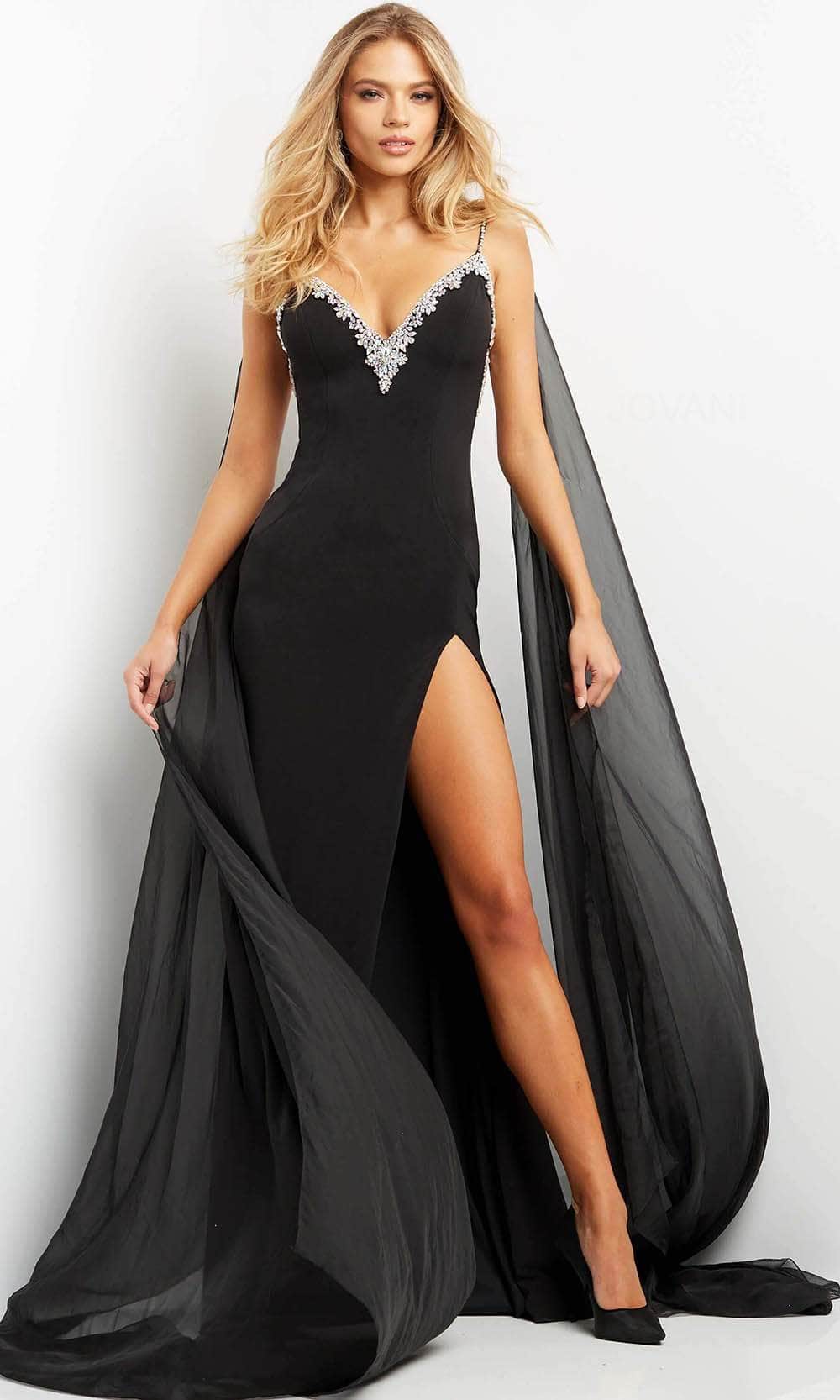 Jovani 08022 - Cascade Paneled Backless Evening Dress Evening Dresses