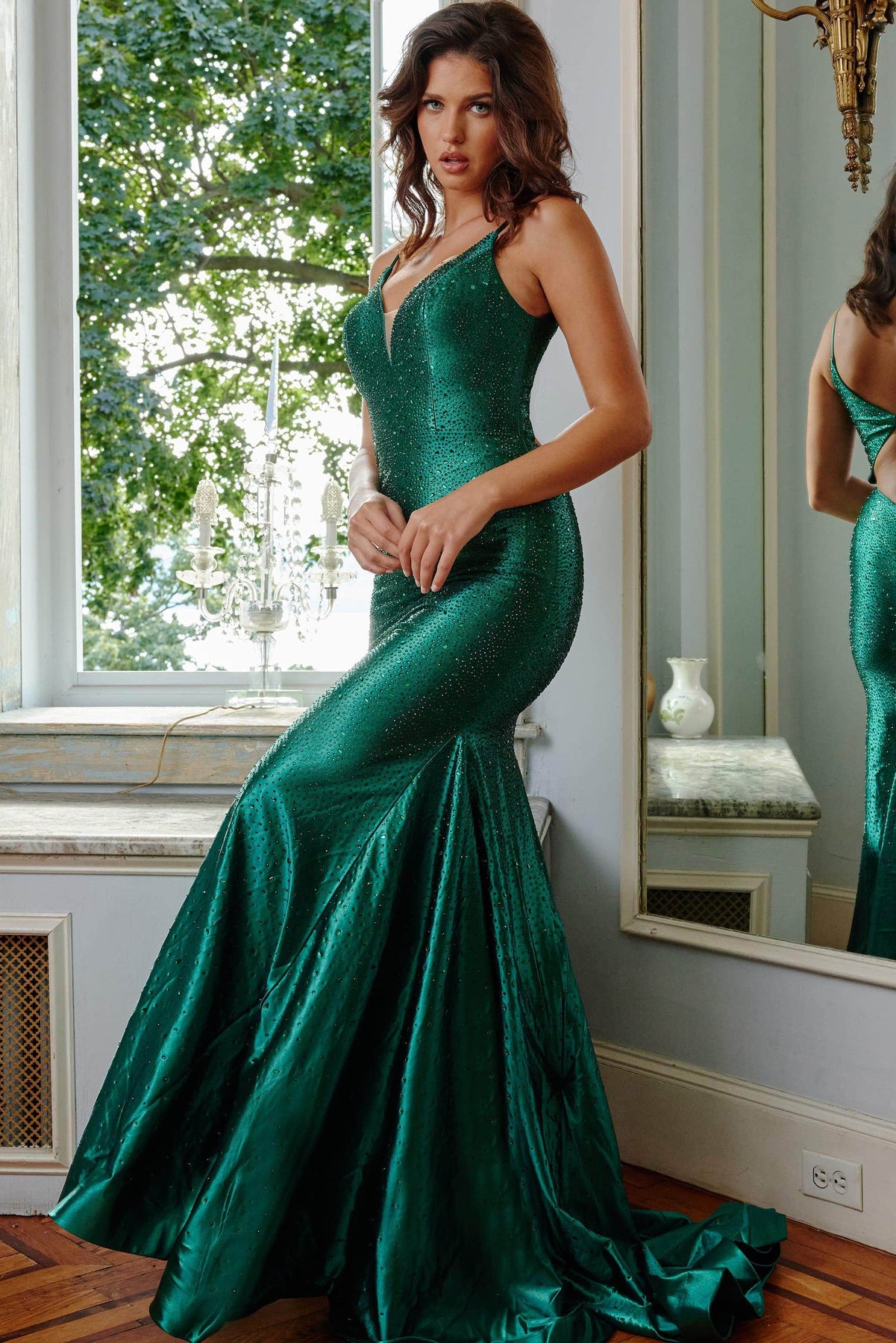 Jovani - 08157 Embellished Plunging Sweetheart Long Gown Prom Dresses