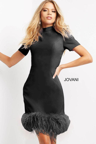 Jovani 08253 - Feather Trim Cocktail Dress Cocktail Dress