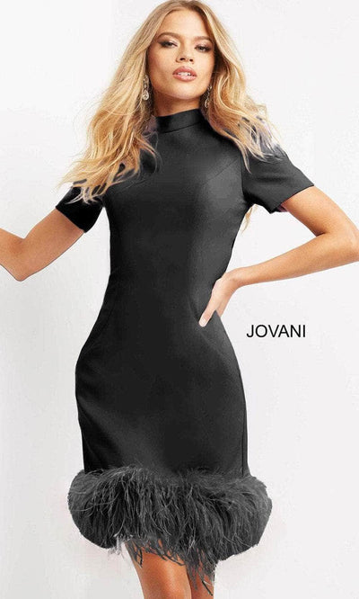 Jovani 08253 - Feather Trim Cocktail Dress Cocktail Dress