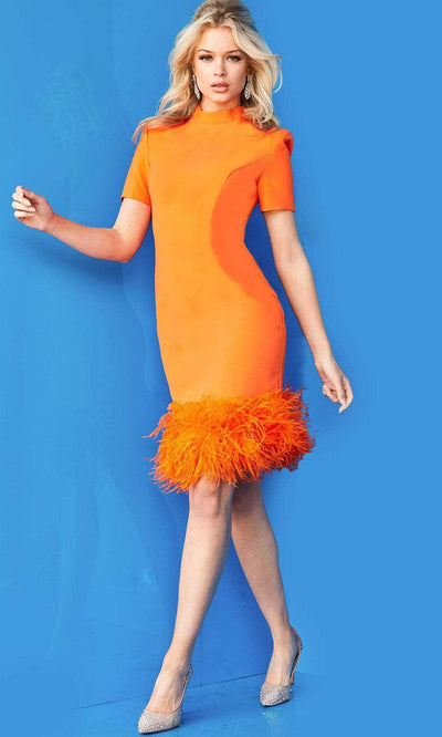 Jovani 08253 - Feather Trim Cocktail Dress Special Occasion Dress 00 / Orange