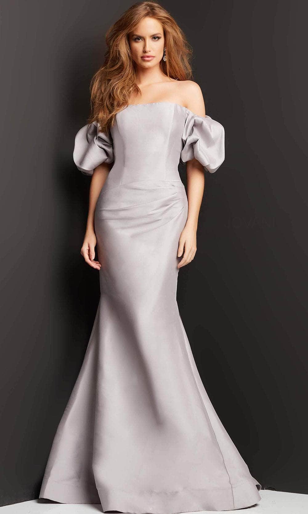 Jovani 08361 - Bubble Sleeve Off Shoulder Evening Dress Evening Dresses 00 / Taupe