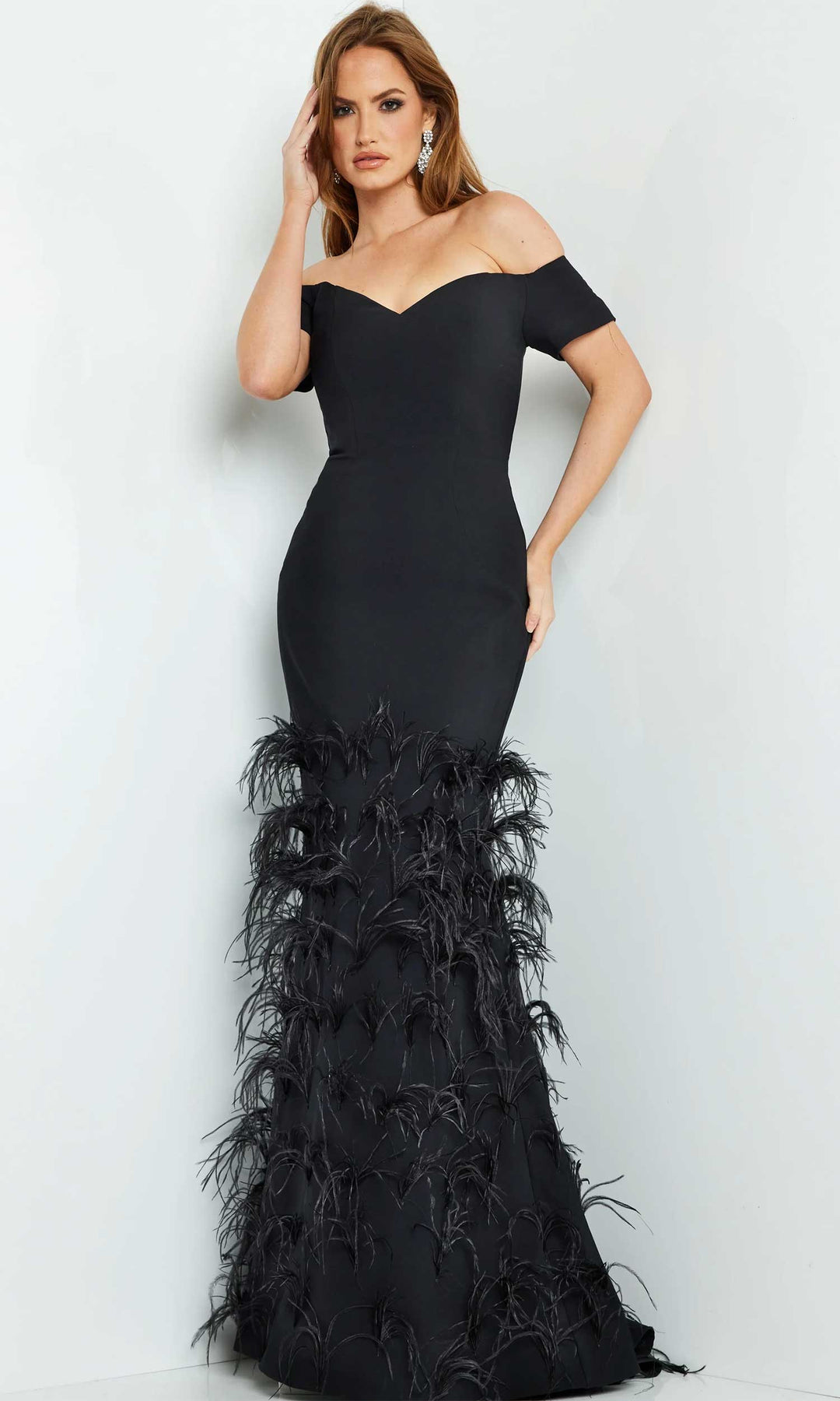 Jovani 08384 - Feather Trumpet Gown