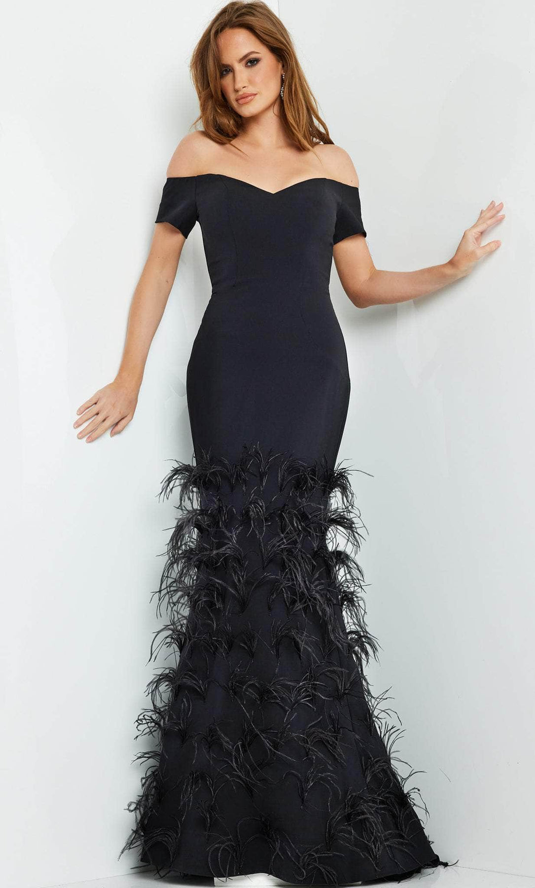 Jovani 08384 - Short Sleeve Trumpet Evening Gown Evening Dresses 00 / Black