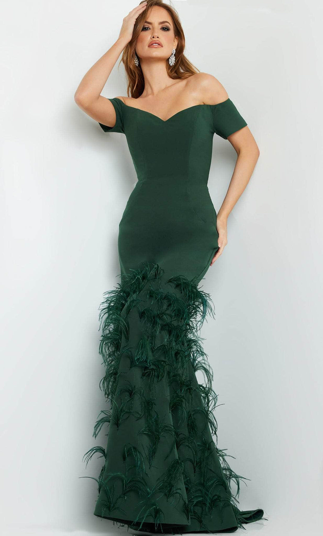 Jovani 08384 - Short Sleeve Trumpet Evening Gown Evening Dresses 00 / Hunter