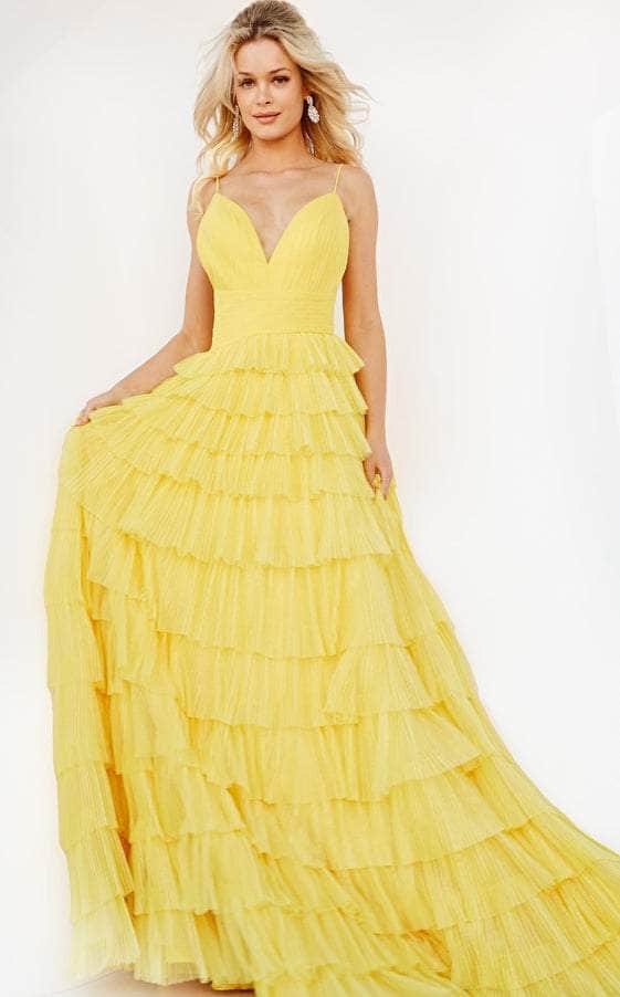 Jovani 08480 - Tiered Skirt Prom Dress Prom Dresses 00 / Yellow