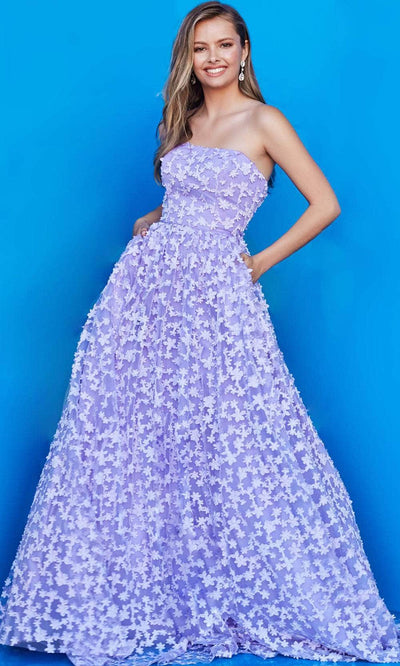 Jovani 08536 - Strapless Floral Appliqued Prom Gown Special Occasion Dress