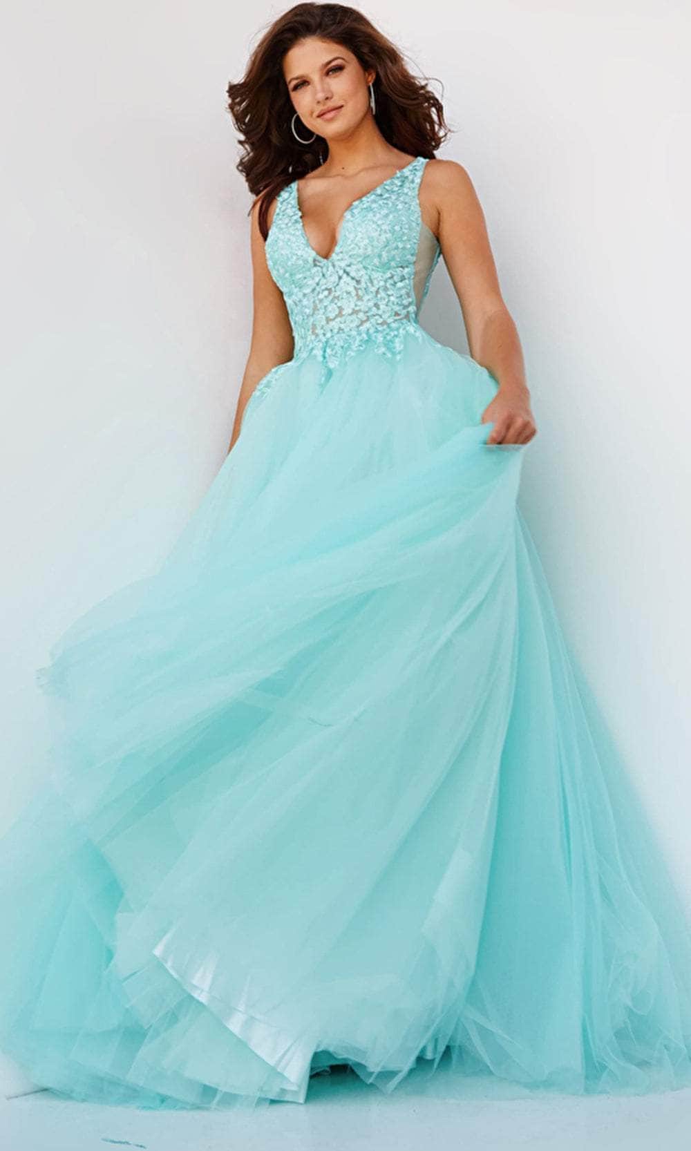 Jovani 08572 - V-Neck Laced Ballgown Ball Gowns
