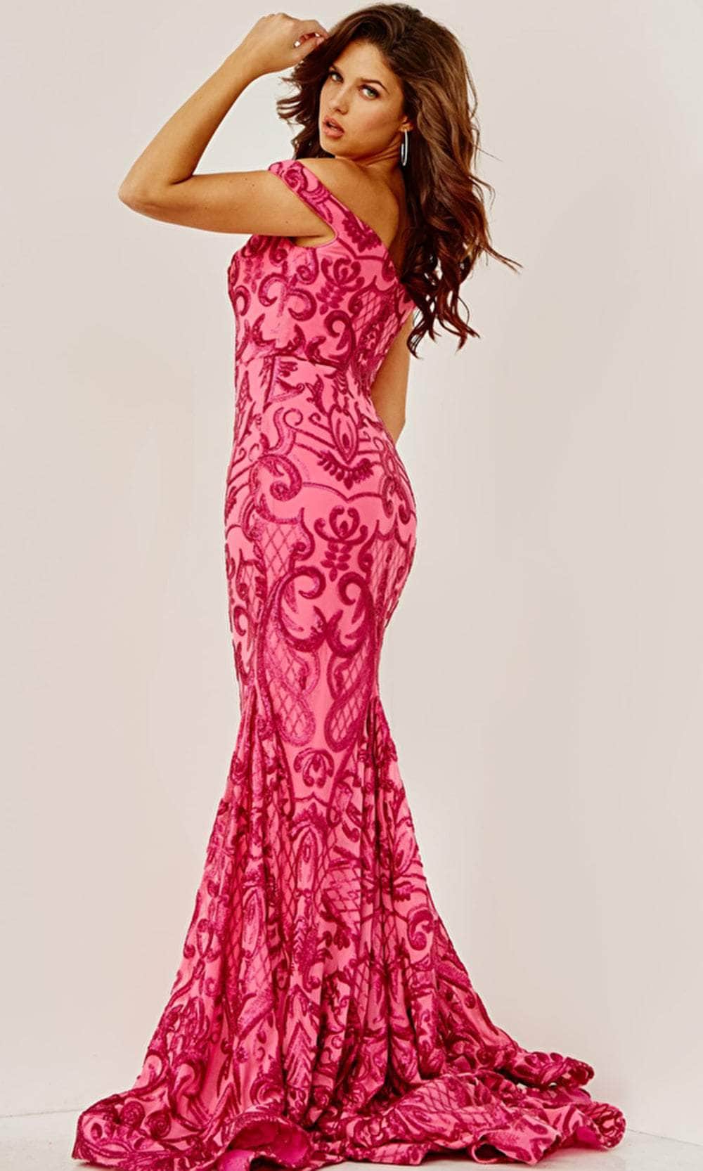 jovani hot pink mermaid dress Elegant Mermaid Gown with Plunging Neckline 43443