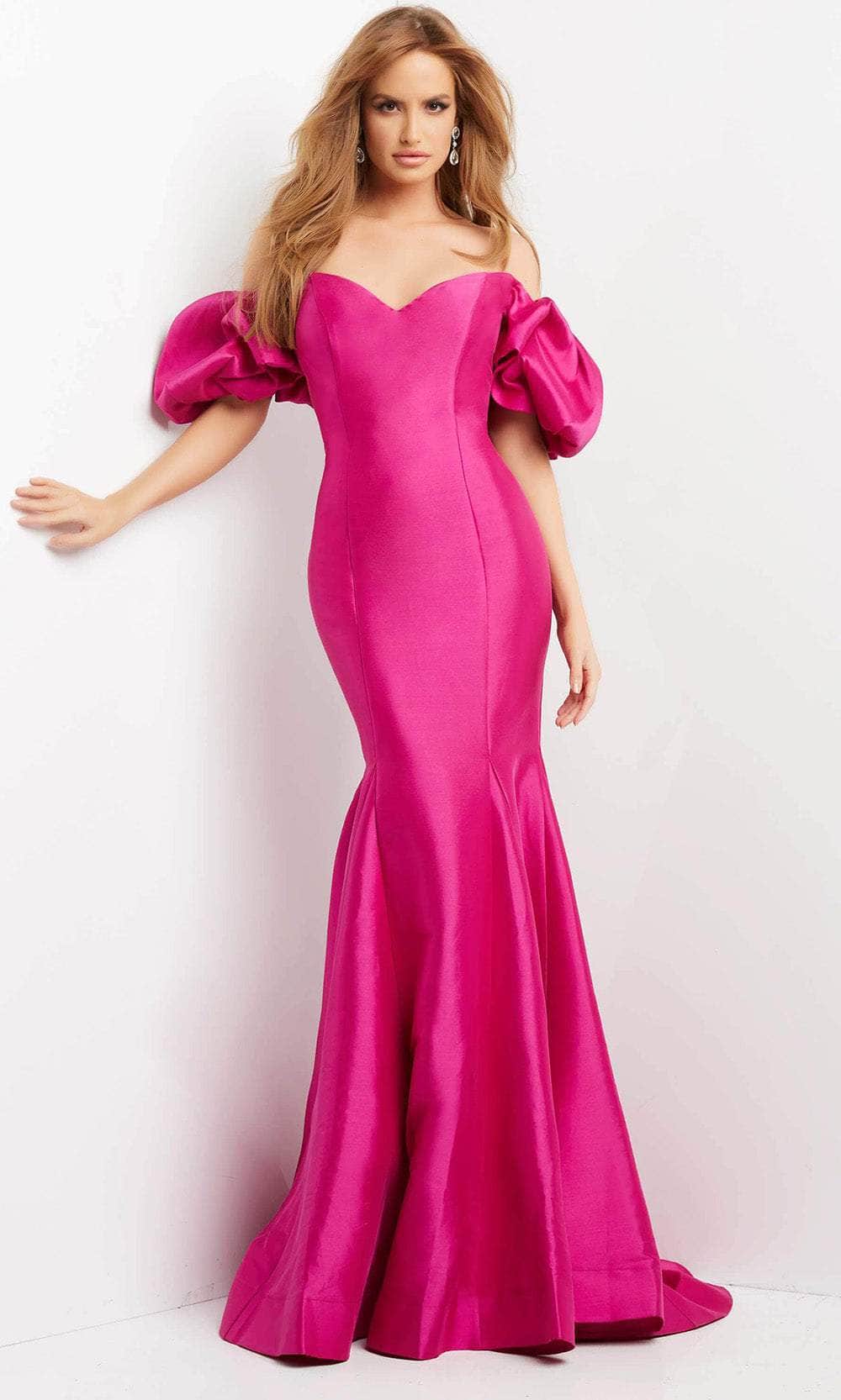 Jovani 09031 - Puff Sleeve Off Shoulder Evening Dress Special Occasion Dress 00 / Orchid