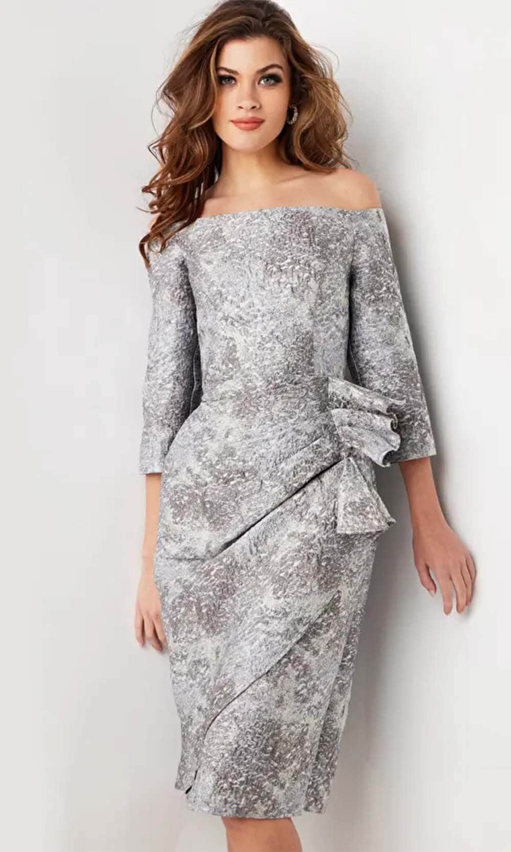 Jovani 09551 - Off-Shoulder Straight Across Neck Formal Dress Holiday Dresses