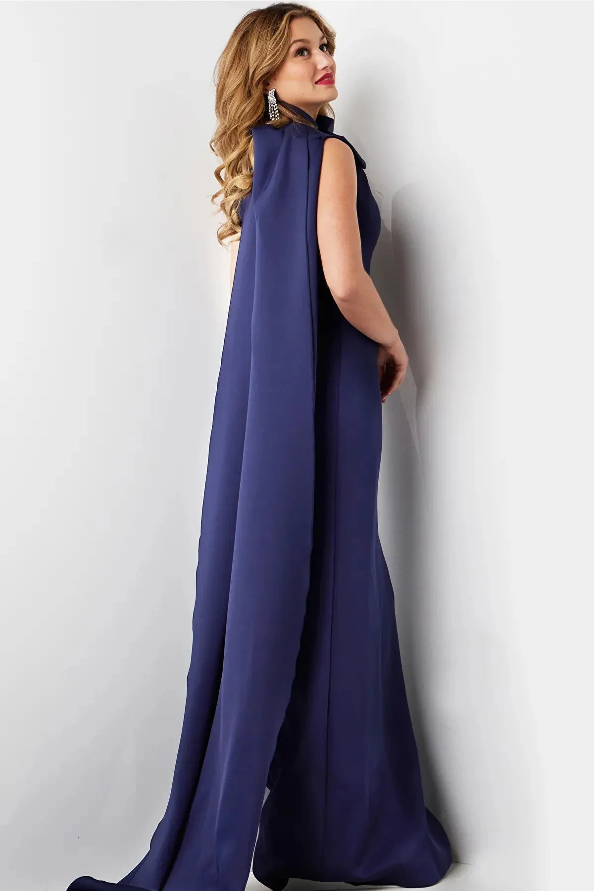 Jovani 09709 - Cascading Sash Sheath Evening Dress Wedding Dresses