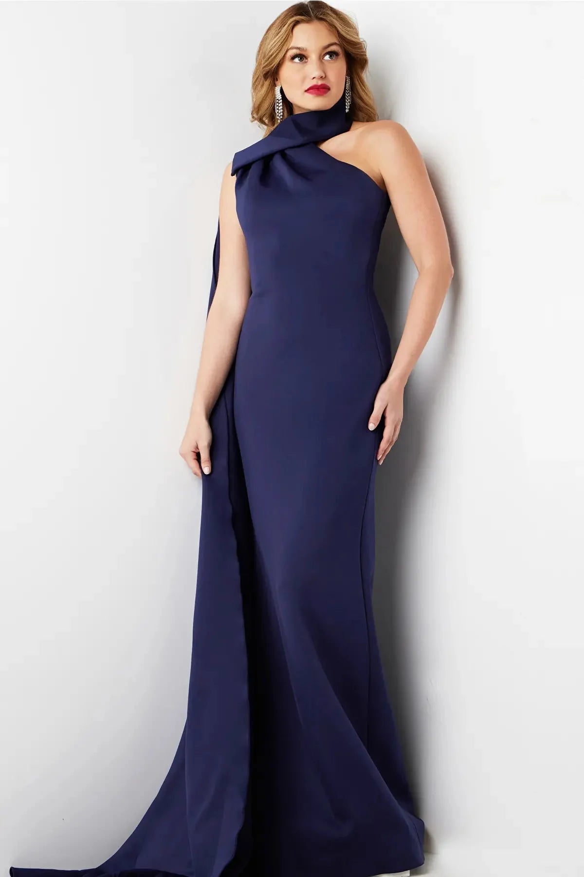 Jovani 09709 - Cascading Sash Sheath Evening Dress Wedding Dresses