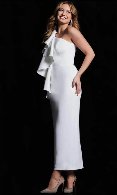 Jovani 09720 - Ruffled Detail Tea-Length Dress Formal Dresses