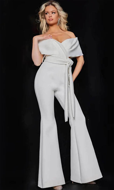 Jovani 09726 - Off-Shoulder Ruffle Detailed Jumpsuit Formal Pantsuit