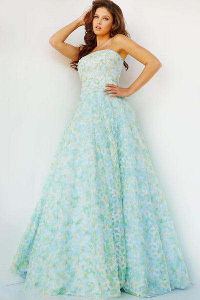 Jovani 09765 - Strapless Floral A-Line Prom Dress Prom Dresses