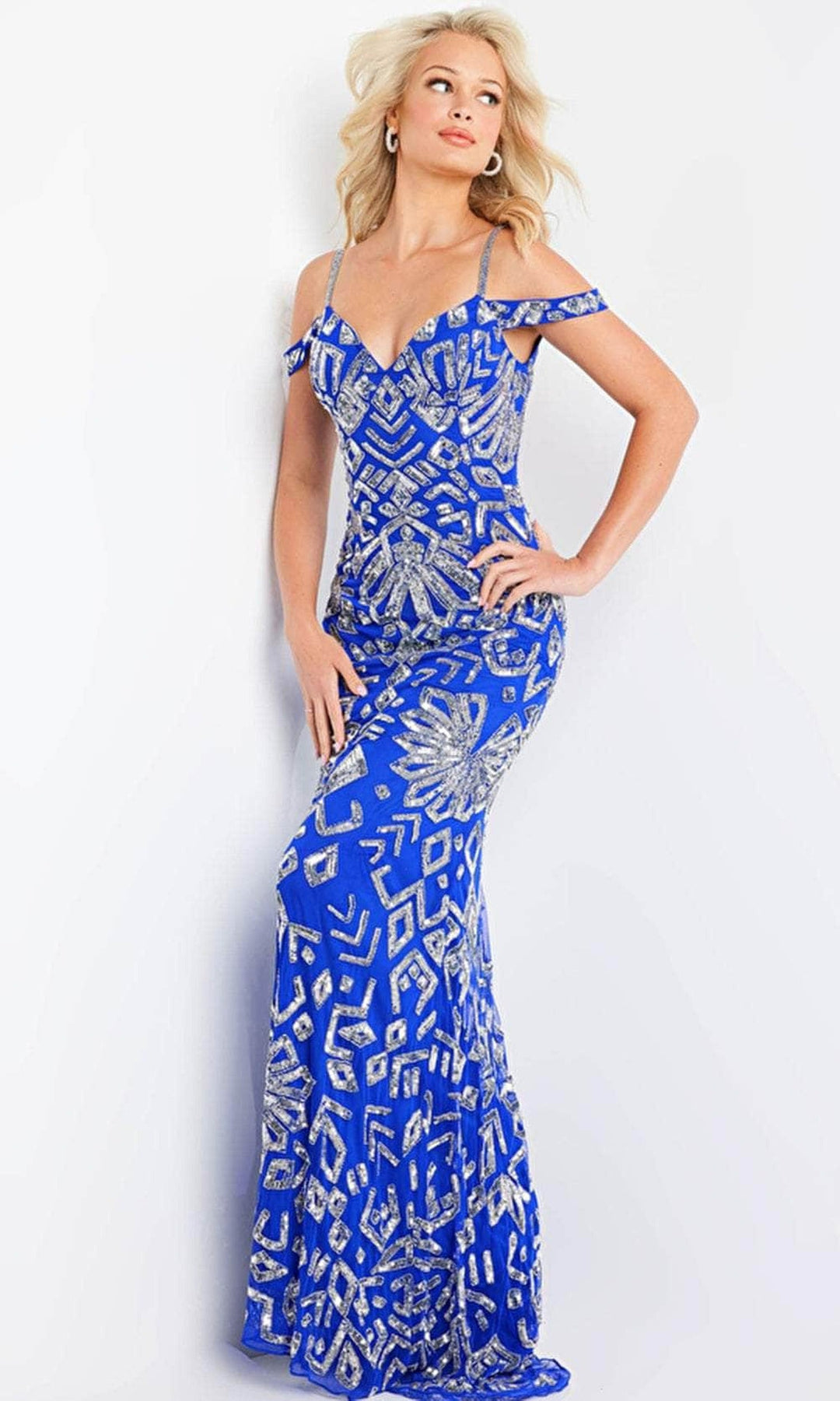 Jovani 09905 Sequined Off-Shoulder Evening Dress