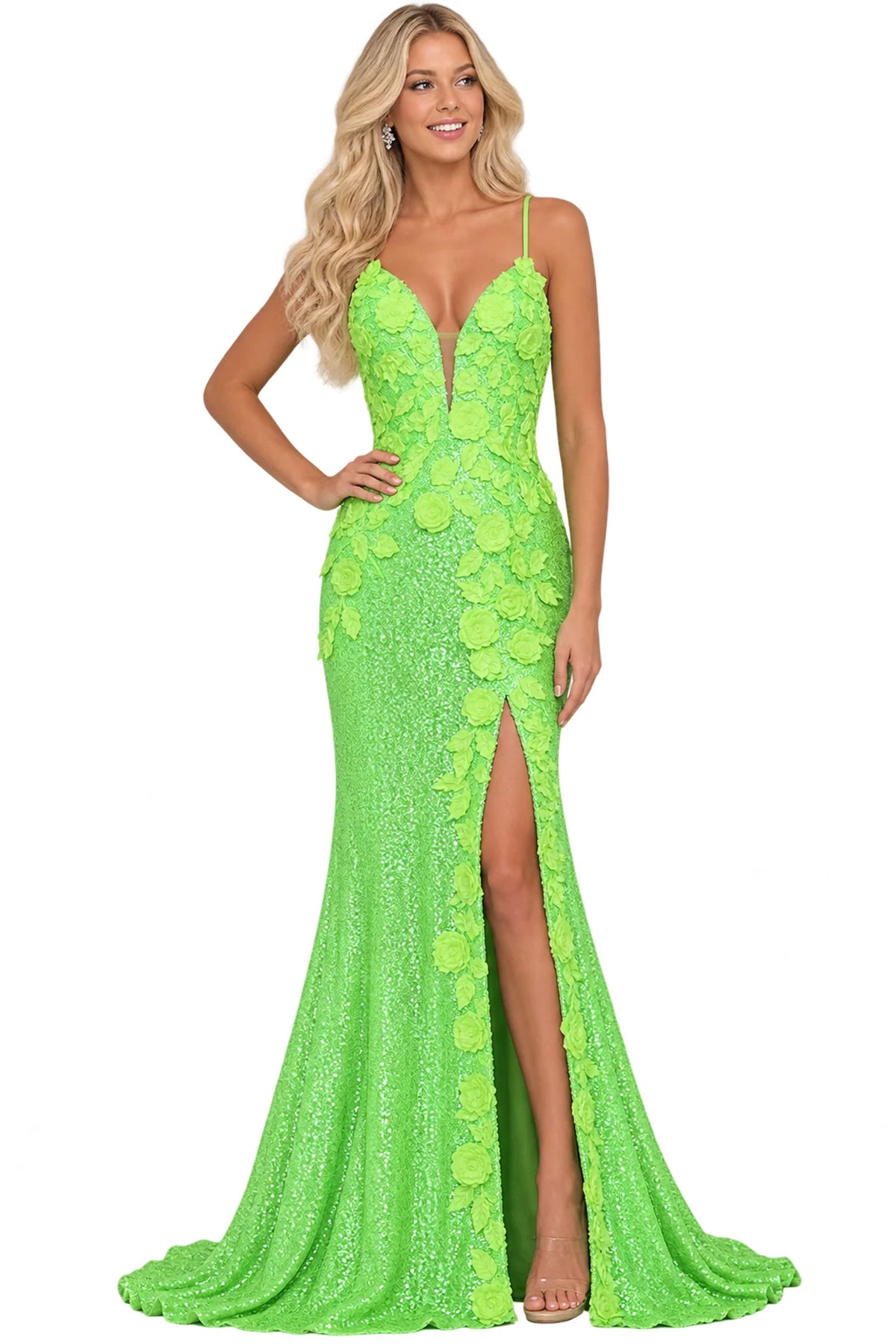 Jovani 1012 - Spaghetti Strap High Slit Gown