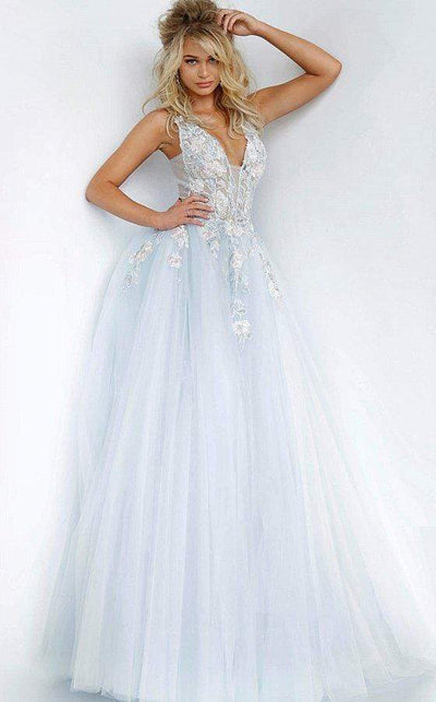 Jovani - 11092 Floral Embroidered Plunging V-Neck Ballgown Ball Gowns