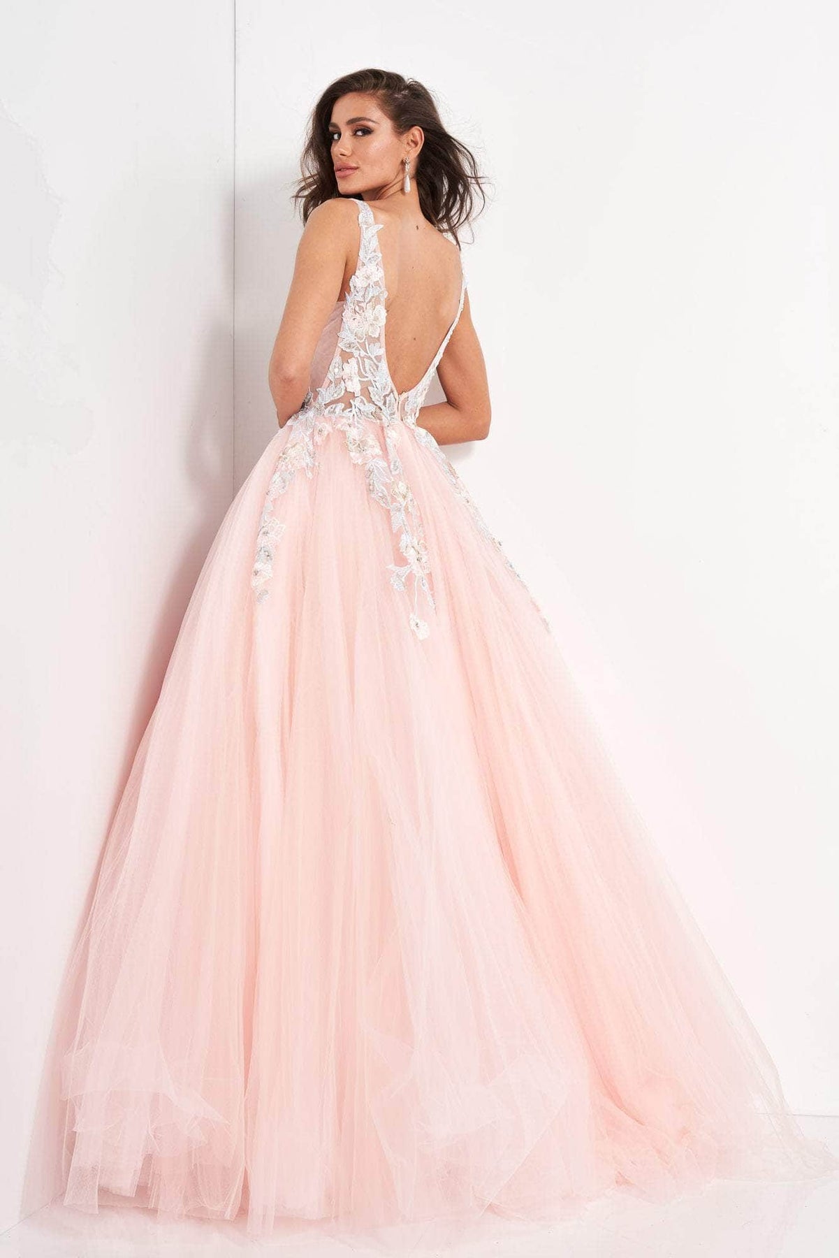 Jovani - 11092 Floral Embroidered Plunging V-Neck Ballgown Ball Gowns