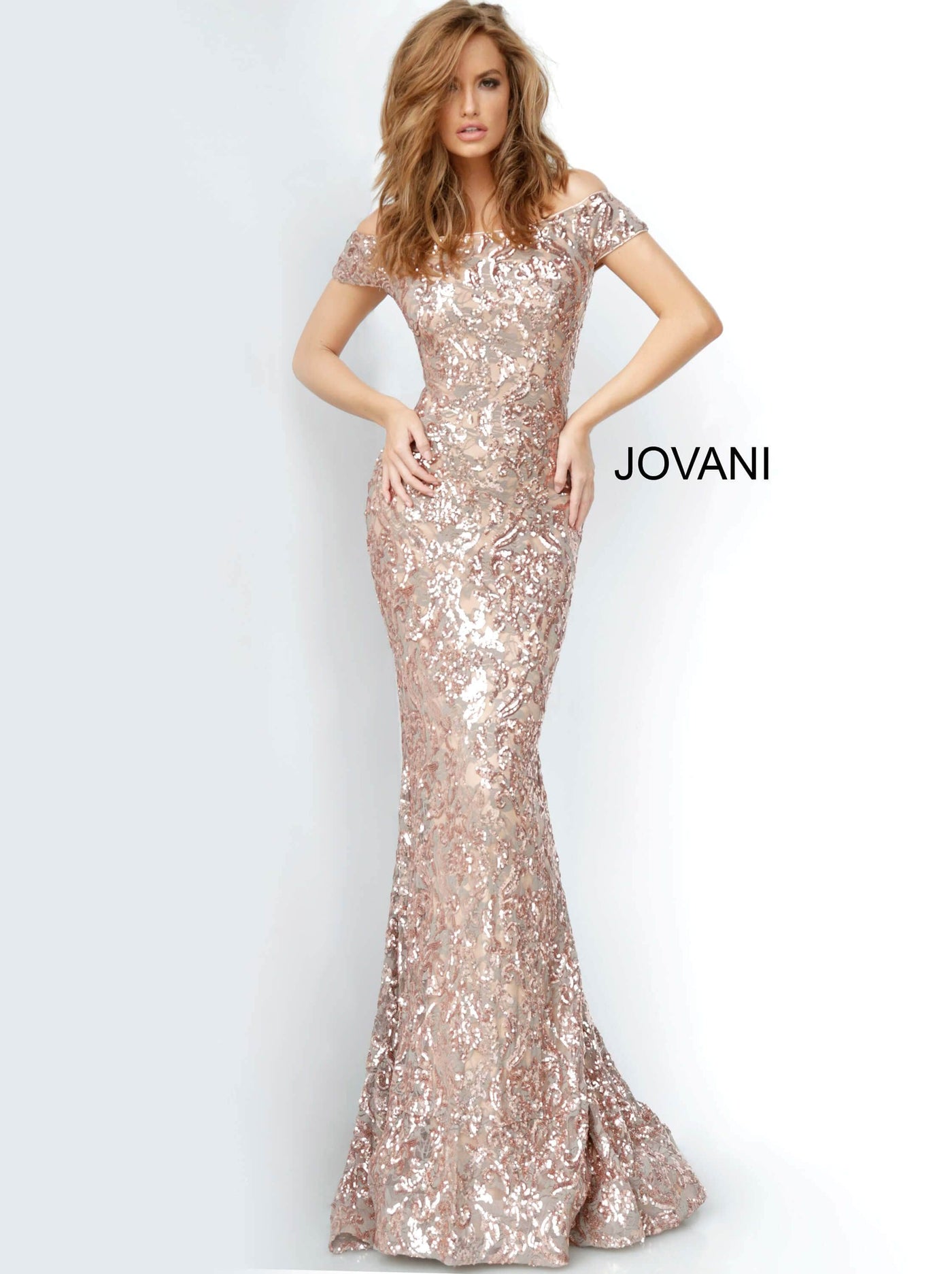 Jovani - 1122 Off-Shoulder Sequined Sheath Dress Evening Dresses