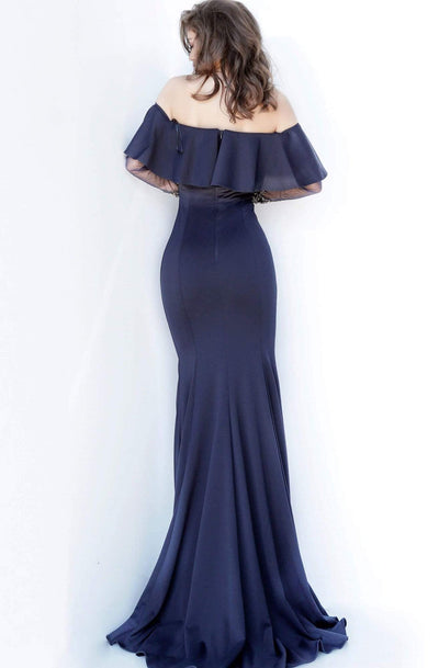 Jovani - 1152 Off-Shoulder Long Sleeves Sheath Dress Evening Dresses