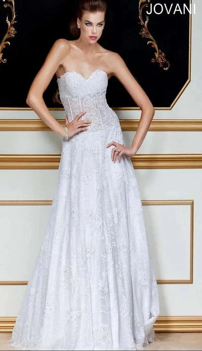 Jovani 14913 - Strapless Applique Corset Prom Dress Prom Dresses 00 / Ivory