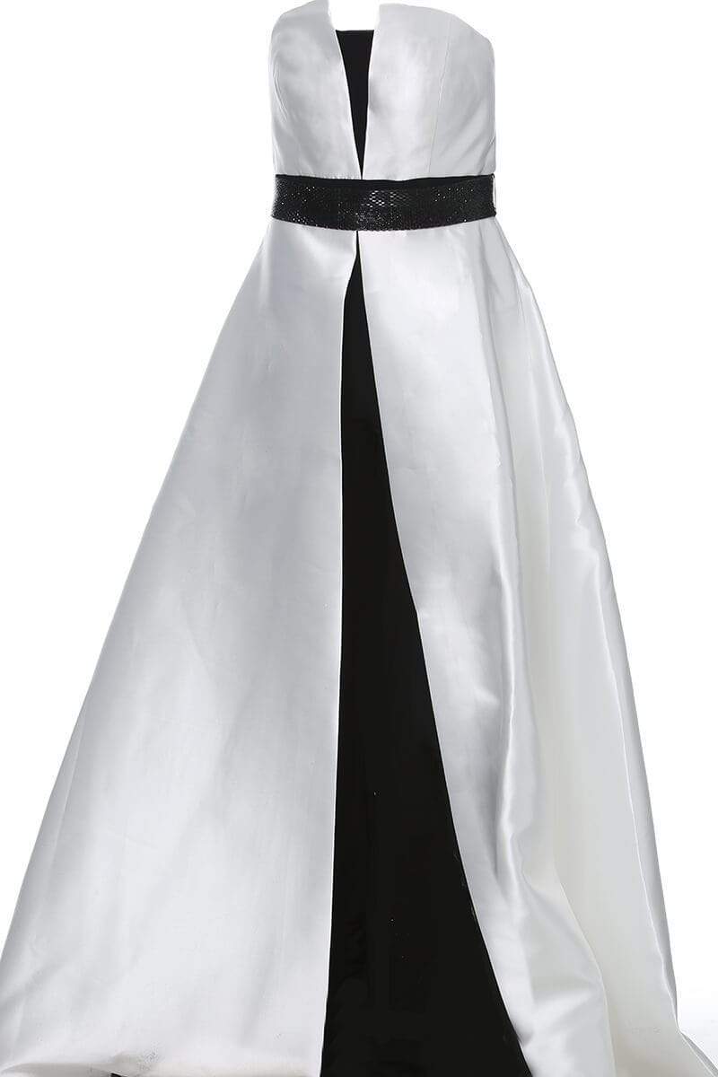 Jovani - 1799 Strapless Mikado Overlay Jumpsuit Evening Dresses 00 / White/Black