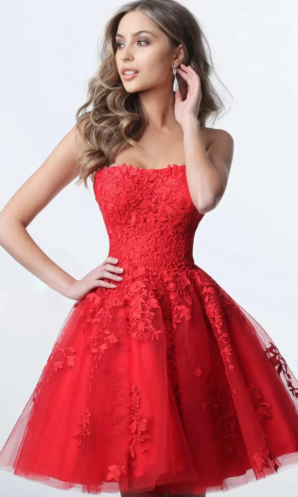 jovani red lace dress Red Lace Double Slit Formal Dress Evening Gown Double Slit Red Dress Red Jovani 42724 Formal