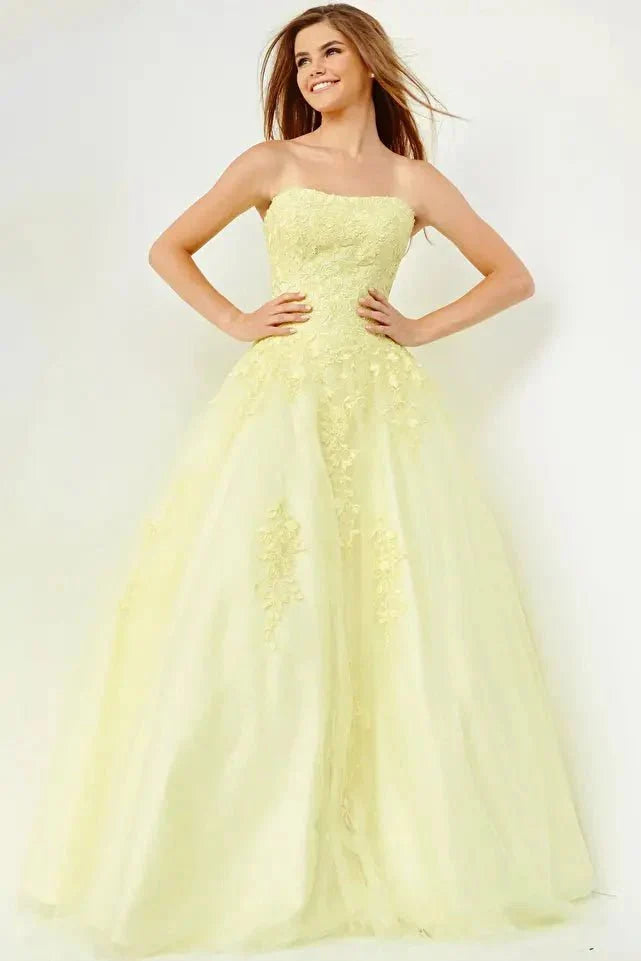 Jovani 1831 - Applique Sweetheart Prom Dress Evening Dresses 00 / Light Yellow