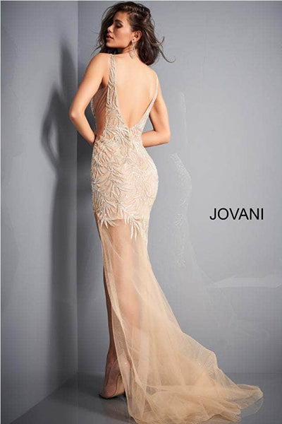 Jovani - 1863 Embellished Deep V-neck Tulle Trumpet Dress Pageant Dresses