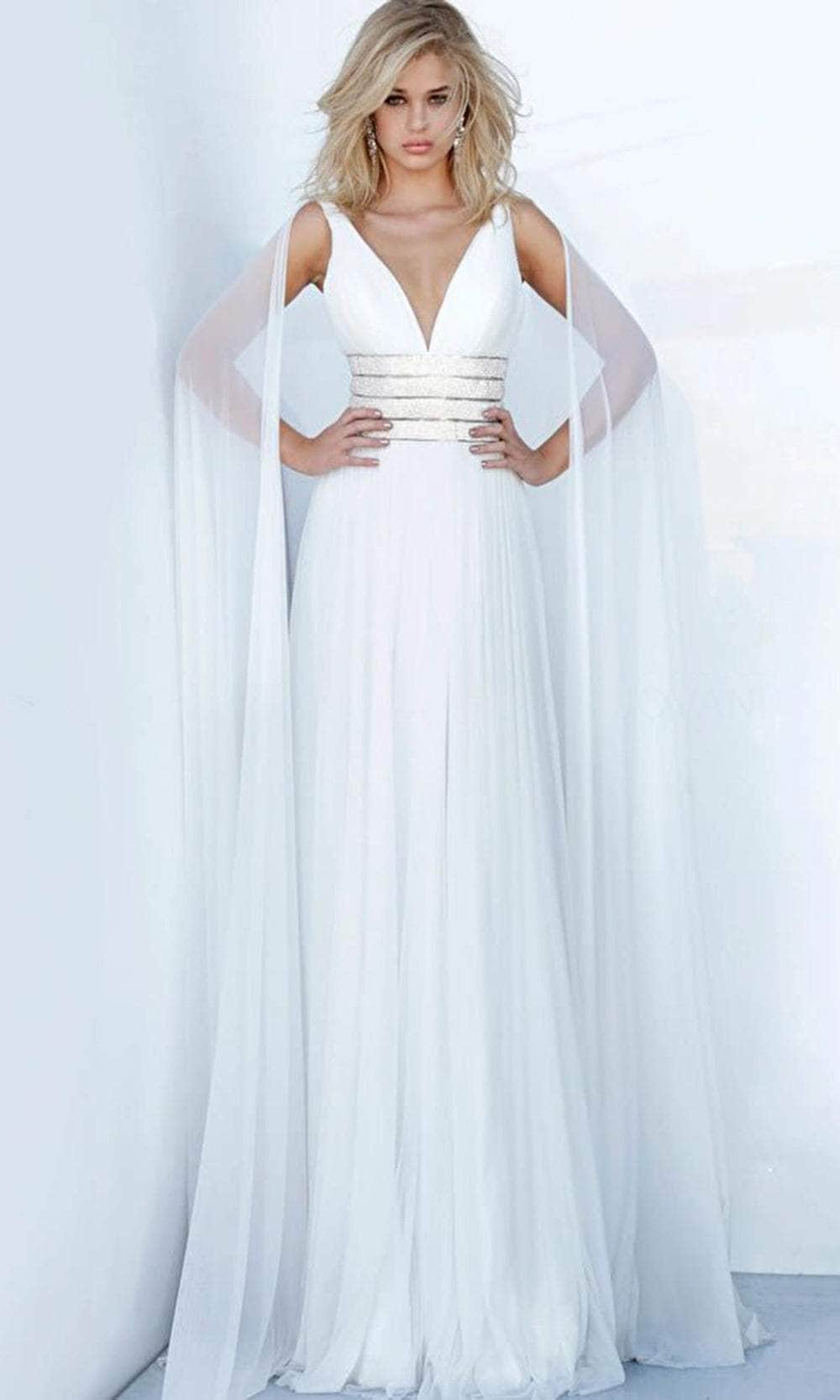 Jovani 2113 - Sleeveless Deep V-neck Evening Dress Evening Dresses 00 / Off-White