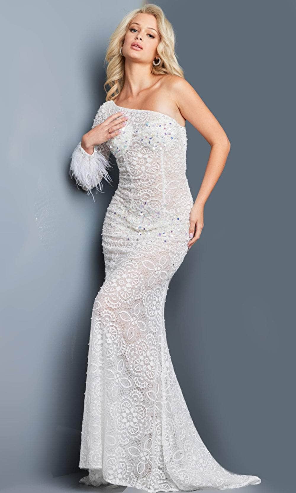 Jovani 220550 - Laced Asymmetric Evening Dress Evening Dresses