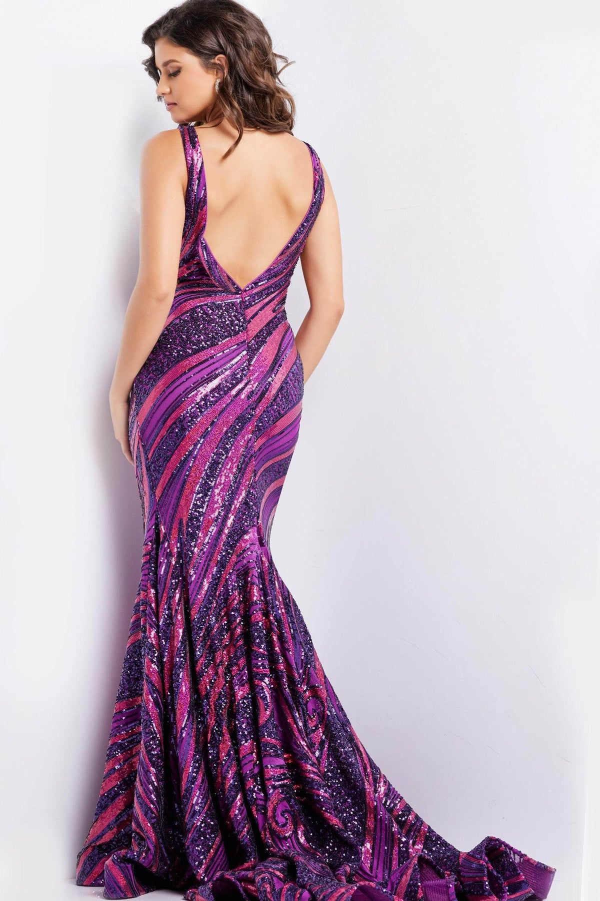 Jovani 22314 - Stripe Sequin V-Neck Prom Dress Prom Dresses