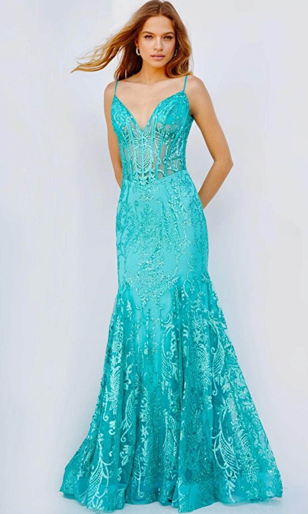 Jovani 22388 - Corset Bodice Evening Gown Prom Dresses 00 / Aqua