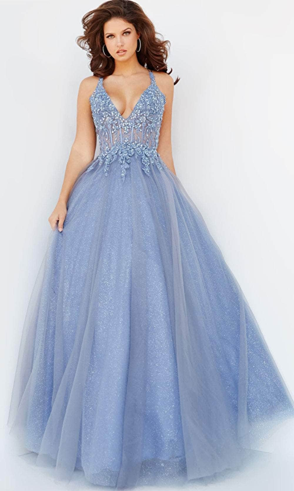 Jovani 22546 - Corseted V Neck Tulle Gown Ball Gowns